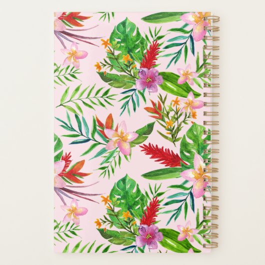 Pink Gold Tropical Florals Monstera Name Planner (Achterkant)