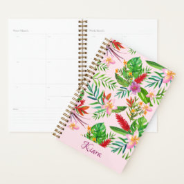 Pink Gold Tropical Florals Monstera Name Planner