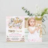 Pink Gold Tropical Safari Twee Wilde Foto Birthday Kaart (Staand voorkant)