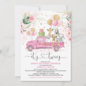 Pink Gold Twin Girls Safari rijden per Baby shower Kaart (Voorkant)