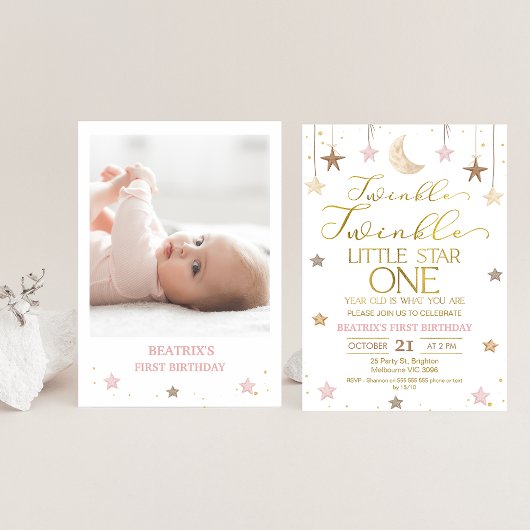 Pink Gold Twinkle Little Star Foto Verjaardag Kaart