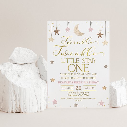 Pink Gold Twinkle Twinkle Little Star Verjaardag Kaart