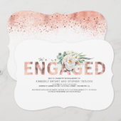 Pink Gold Typography White Floral Engagement Party Kaart (Voorkant / Achterkant)