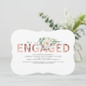 Pink Gold Typography White Floral Engagement Party Kaart (Staand voorkant)