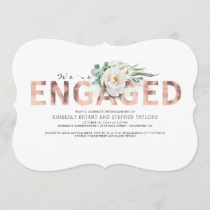 Pink Gold Typography White Floral Engagement Party Kaart