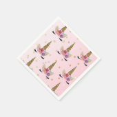 Pink & Gold Unicorn Floral Horn Birthday Party Servet (Hoek)