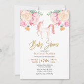 Pink Gold Unicorn Floral Waterverf Baby shower Kaart (Voorkant)