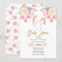 Pink Gold Unicorn Floral Waterverf Baby shower