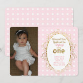 Pink & Gold verjaardagsuitnodigingen | Linten en s Kaart (Voorkant / Achterkant)