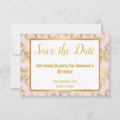 PINK GOLD VICTORIAANS ELEGANT BEWAAR DE DATUM RSVP KAARTJE (Voorkant)