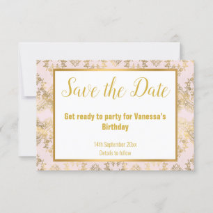 PINK GOLD VICTORIAANS ELEGANT BEWAAR DE DATUM RSVP KAARTJE