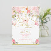 Pink Gold vlinder baby shower uitnodiging (Staand voorkant)