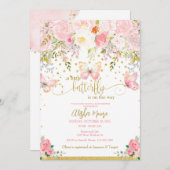 Pink Gold vlinder baby shower uitnodiging (Voorkant / Achterkant)