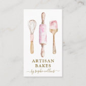 Pink Gold Watercolor Baker Pastry Chef Visitekaartje (Voorkant)