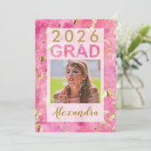 Pink Gold Waterverf Art 2025 Foto Afstuderen Inv Kaart (Staand voorkant)