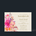 Pink Gold Waterverf Floral Elegant Bat Mitzvah Kaart<br><div class="desc">Floral Elegant Bat Mitzvah Waterverf</div>