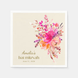 Pink Gold Waterverf Floral Elegant Bat Mitzvah Servet
