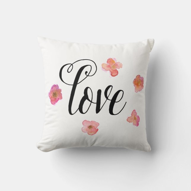 Pink Gold Waterverf Floral Love Kussen (Voorkant)