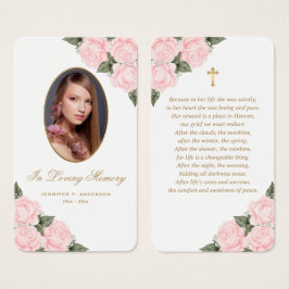 Pink Gold Waterverf Floral Memorial Prayer Kaart