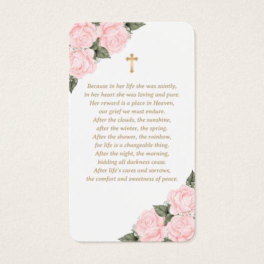 Pink Gold Waterverf Floral Memorial Prayer Kaart (Achterkant)