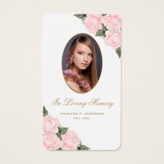 Pink Gold Waterverf Floral Memorial Prayer Kaart (Voorkant)