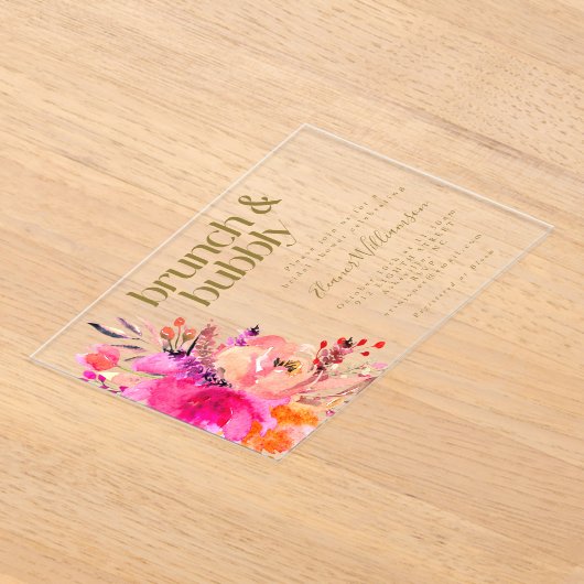 Pink Gold Waterverf Floral Vrijgezellenfeest Brunc Acryl Uitnodigingen (Laagn)