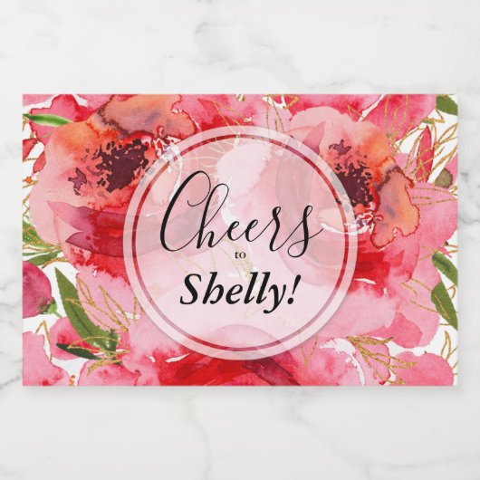 Pink Gold Waterverf Floral Vrijgezellenfeest Mini Sparkling Wijnetiket (Enkel label)