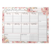 Pink Gold Waterverf Floral Weekly Custom Planner Notitieblok (Voorkant)