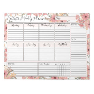 Pink Gold Waterverf Floral Weekly Custom Planner Notitieblok