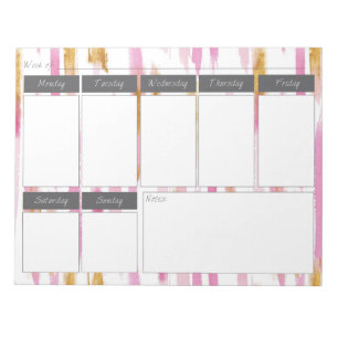 Pink & Gold Waterverf Paint Stripe Weekpatroon Notitieblok