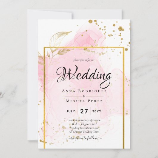 PINK GOLD WEDDING Alcohol Inkt Abstract Kaart (Voorkant)