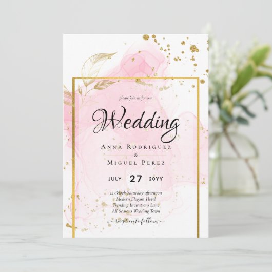 PINK GOLD WEDDING Alcohol Inkt Abstract Kaart (Staand voorkant)