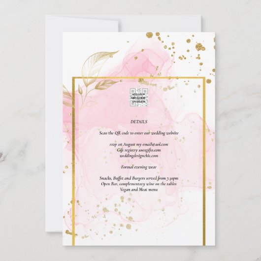 PINK GOLD WEDDING Alcohol Inkt Abstract Kaart (Achterkant)