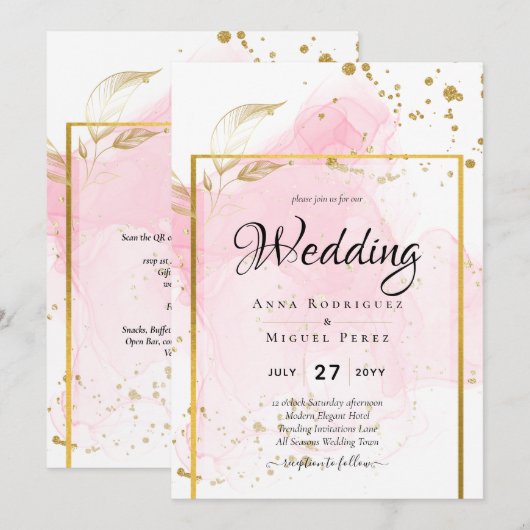 PINK GOLD WEDDING Alcohol Inkt Abstract Kaart (Voorkant / Achterkant)