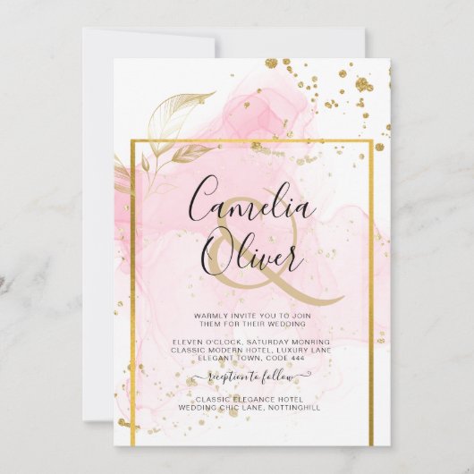 PINK GOLD WEDDING Alcohol Inkt Abstract Kaart (Voorkant)