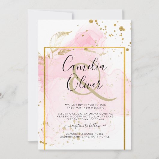 PINK GOLD WEDDING Alcohol Inkt Abstract Kaart (Voorkant)