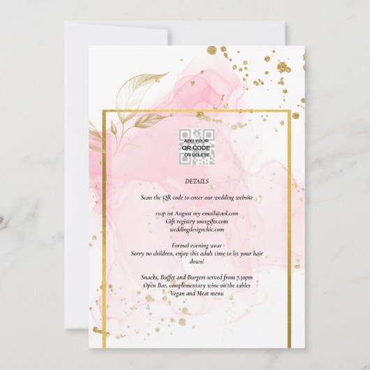 PINK GOLD WEDDING Alcohol Inkt Abstract Kaart (Achterkant)
