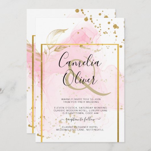 PINK GOLD WEDDING Alcohol Inkt Abstract Kaart (Voorkant / Achterkant)