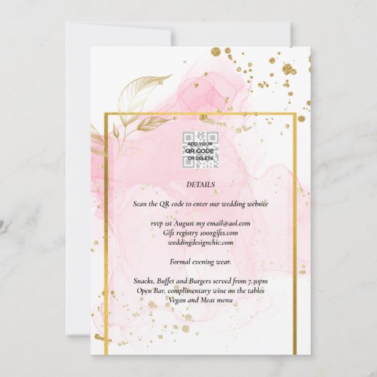 PINK GOLD WEDDING Alcohol Inkt Abstract Kaart (Achterkant)
