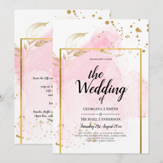 PINK GOLD WEDDING Alcohol Inkt Abstract Kaart (Voorkant / Achterkant)