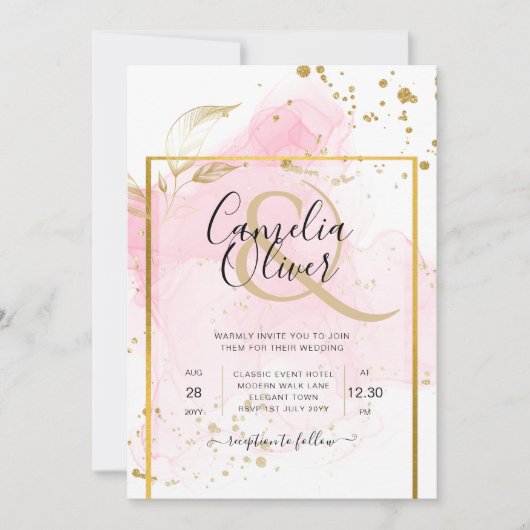 PINK GOLD WEDDING Alcohol Inkt Abstract Kaart (Voorkant)