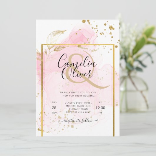 PINK GOLD WEDDING Alcohol Inkt Abstract Kaart (Staand voorkant)