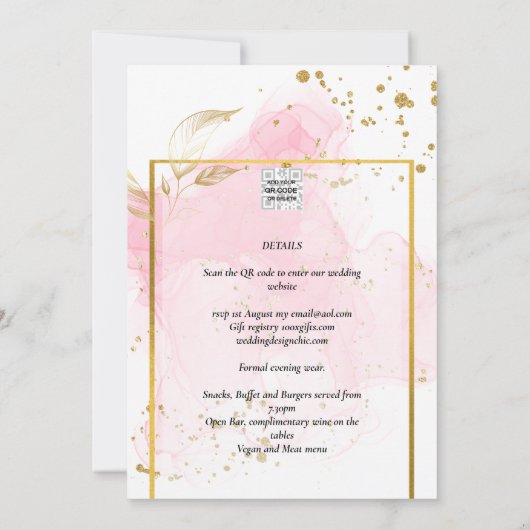 PINK GOLD WEDDING Alcohol Inkt Abstract Kaart (Achterkant)