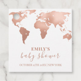 Pink Gold Wereldkaart Travel Adventure Baby shower Bedankjes Labels