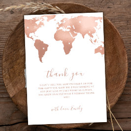 Pink Gold Wereldkaart Travel Adventure Baby shower Bedankkaart