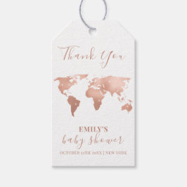 Pink Gold Wereldkaart Travel Adventure Baby shower Cadeaulabel
