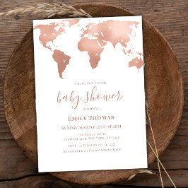 Pink Gold Wereldkaart Travel Adventure Baby shower Kaart
