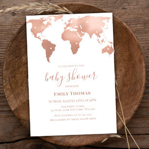 Pink Gold Wereldkaart Travel Adventure Baby shower Kaart