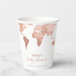 Pink Gold Wereldkaart Travel Adventure Baby shower Papieren Bekers
