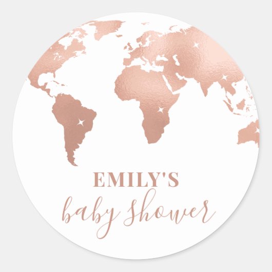Pink Gold Wereldkaart Travel Adventure Baby shower Ronde Sticker (Voorkant)